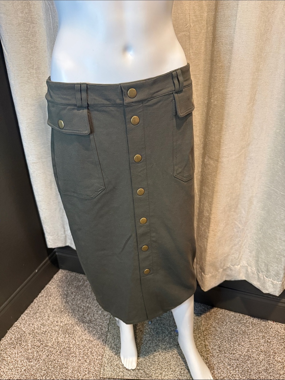 Cato Olive Green Button-Front Midi Skirt